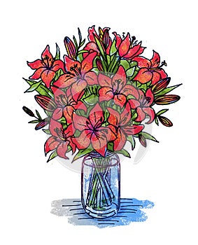 Hand drawing lily in a vase photo