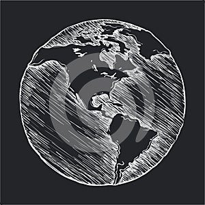 Hand drawing line icon. Globe outline drawing