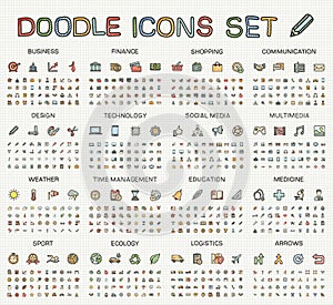 Hand drawing line icons. Vector doodle pictogram set