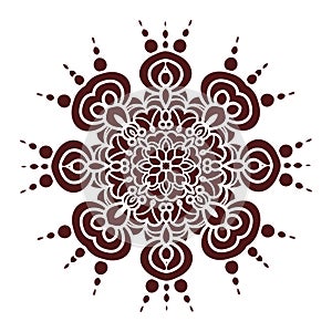 Hand drawing mandala element, silhouette in marsala color. Italian majolica style