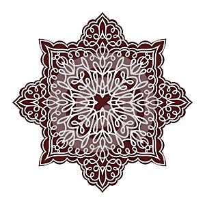 Hand drawing mandala element, silhouette in marsala color. Italian majolica style