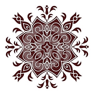 Hand drawing mandala element, silhouette in marsala color. Italian majolica style