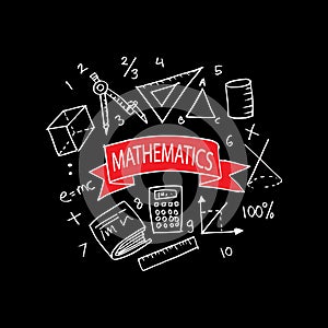 Hand drawing mathematics doodle set.