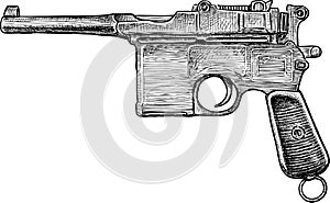 Hand drawing Mauser pistol of 1908 year