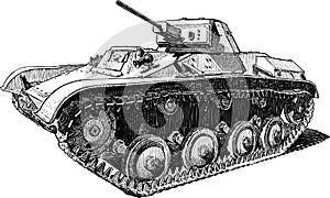 A hand drawing of an old battle tank