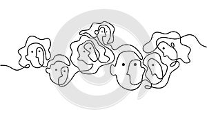 Hand drawing one continuous single line of abstract face group people isolated on white background