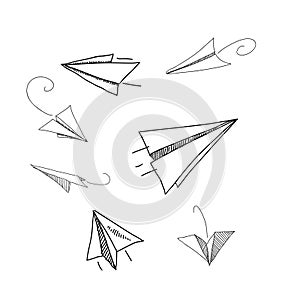 Hand drawing paper plane vector illustrations