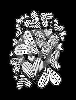 Hand drawing pattern hearts shape, doodle style, vector illustration.