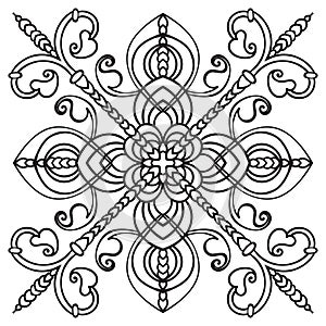 Hand drawing pattern for tile in black and white colors. Italian majolica style