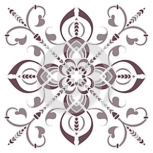 Hand drawing pattern for tile in black and white colors. Italian majolica style