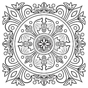 Hand drawing pattern for tile in black and white colors. Italian majolica style