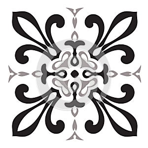 Hand drawing pattern for tile in black and white colors. Italian majolica style