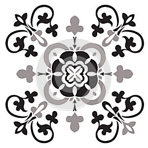 Hand drawing pattern for tile in black and white colors. Italian majolica style