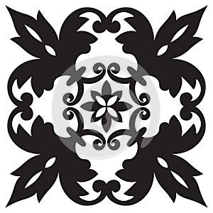 Hand drawing pattern for tile in black and white colors. Italian majolica style