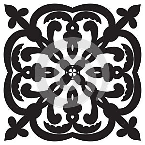 Hand drawing pattern for tile in black and white colors. Italian majolica style