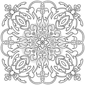 Hand drawing pattern for tile in black and white colors. Italian majolica style. Vector illustration for your design