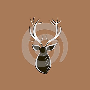 Hand drawing of reindeer head with big antlers