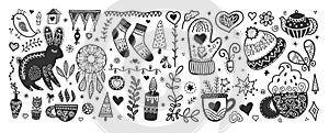 hand drawing Scandinavian doodles elements, norwegian sketch