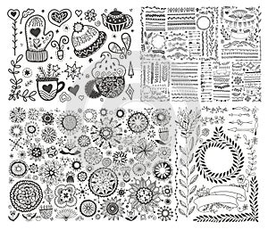 hand drawing Scandinavian doodles elements, norwegian sketch