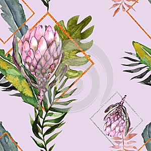 Hand drawing seamless watercolor floral patterns with protea rose