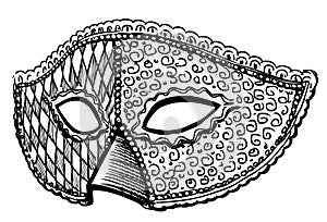 Hand drawing of single decorative carnival face mask for masquerade, party, vector sketch isolated on white