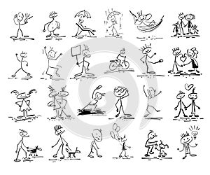 Hand drawing sketch doodle human stick figure