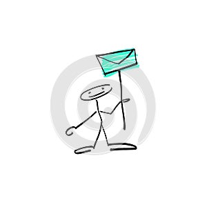 Hand drawing sketch human smile stick figure with email sign