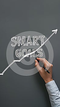 Hand drawing SMART GOALS line graph on gray background, symbolizing progress and productivity