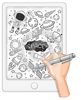 Hand drawing space element in doodle or sketch style on tablet