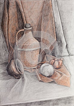 Hand drawing still life in pencil