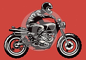 Hand drawing style man riding classic motorcycle