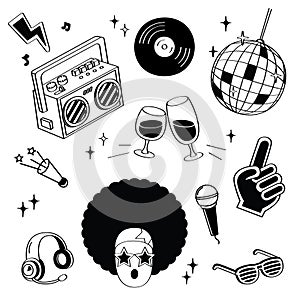 Hand drawing styles disco items. Disco doodle