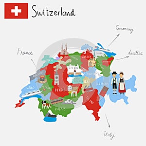 Hand drawing Switzerlamd maps with hand lettering.illustration.