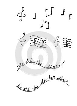 hand drawing text of a song about monster mash for halloween,