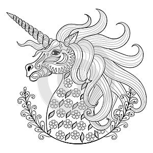 Hand drawing Unicorn for adult anti stress coloring pages