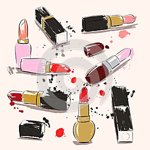Hand drawing vector illustration with lipstick