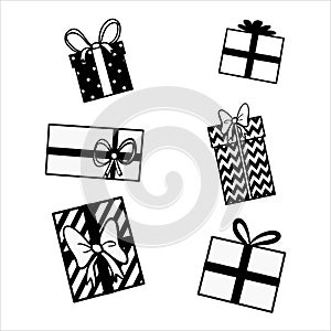 Hand drawing vector set with gifts. Vector sketch gift boxes for any holiday - New Year, Birthday, Christmas and many more