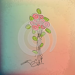 Hand-drawing vintage floral background with flower. Element for design. Vector illustration.