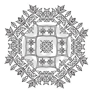 Hand drawing zentangle mandala element. Italian majolica style