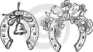 Hand drawings of festive horseshoes