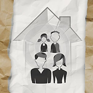 Hand drawn 3d house wtih family icon