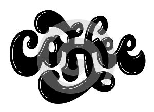 Hand drawn 70s groovy script lettering logo - Coffee. Bold trendy typography design element