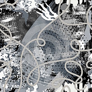 Hand drawn abstract black and white seamless pattern. Textured background. Repeat dirty backdrop. Rough trendy ornaments.