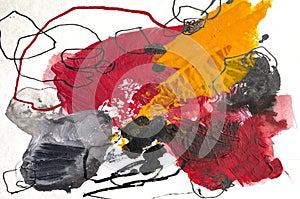 Hand-drawn abstract on canvas. Abstract texture. Strokes of paint on canvas. Artwork fragment photo