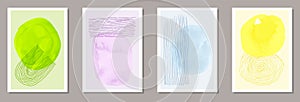 Hand drawn abstract covers vector set. Watercolor