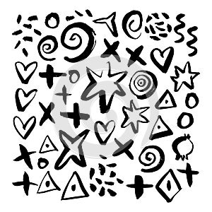 Hand drawn abstract elements. Hand sketched design ink shapes is