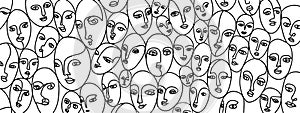 Hand-drawn abstract faces. Black lines form a pattern of human emotions. Creative vector concept about psychology