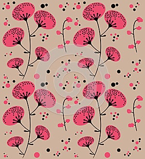 Hand drawn abstract flowers repeat pattern