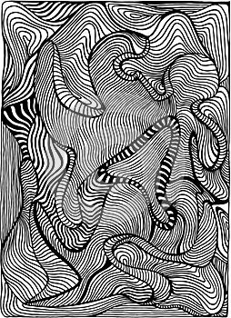 Hand drawn abstract lins doodle style intricate waves coloring page. Waves creative decorative psychedelic background