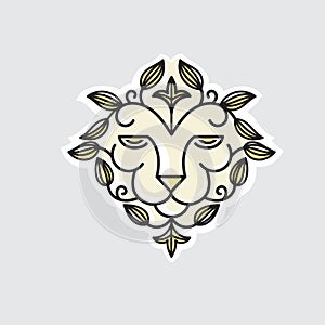 Hand drawn abstract lion head with floral